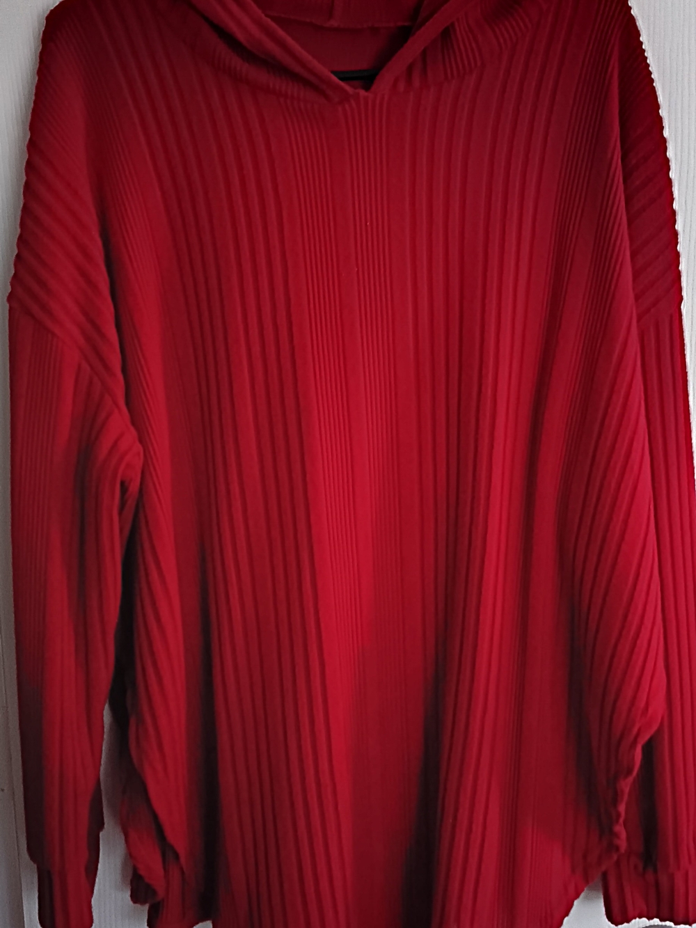Red Ribbed Hooded Women Sweater with Bottom